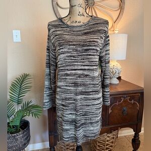 New Coldwater Creek Black & Cream Marbled Knit Tunic Sweater